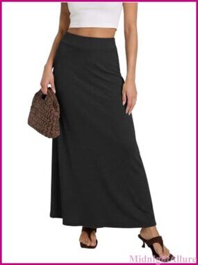 Stretchy A-Line Maxi Skirt with Elastic Waist Flowy Long Skirt